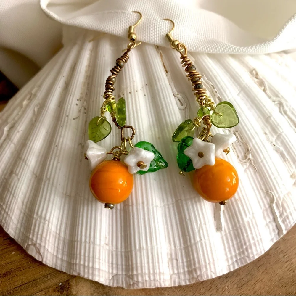 Orange Blossom Artisan Glass Earrings - Picture 7 of 8